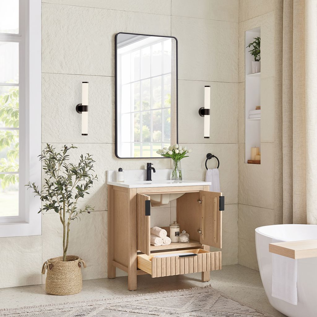 Shenzhen 30" Single Sink Bath Vanity in Aged Natural Oak