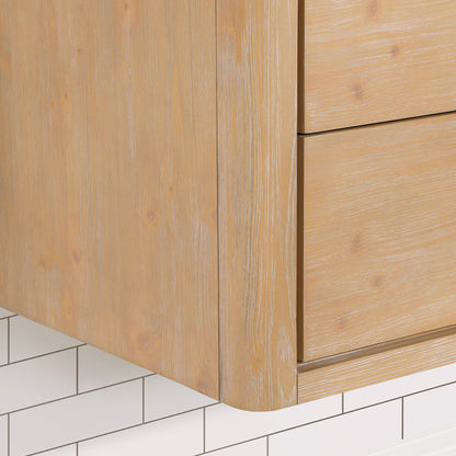 Cristo 60M" Floating Double Bath Vanity in Fir Wood Brown with Fish Maw White Quartz Stone Top