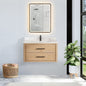 Cristo 36" Floating Single Bath Vanity in Fir Wood Brown with Fish Maw White Quartz Stone Top