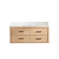Cristo 48" Floating Single Bath Vanity in Fir Wood Brown with Fish Maw White Quartz Stone Top