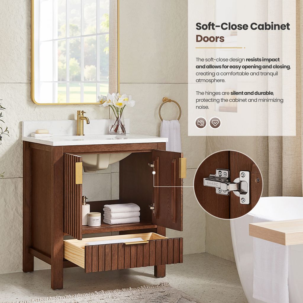 Shenzhen 30" Single Sink Bath Vanity in Aged Dark Brown Oak