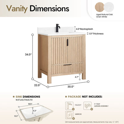 Shenzhen 30" Single Sink Bath Vanity in Aged Natural Oak