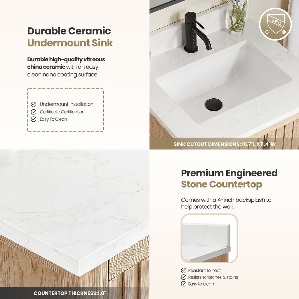 Shenzhen 24" Single Sink Bath Vanity in Aged Natural Oak