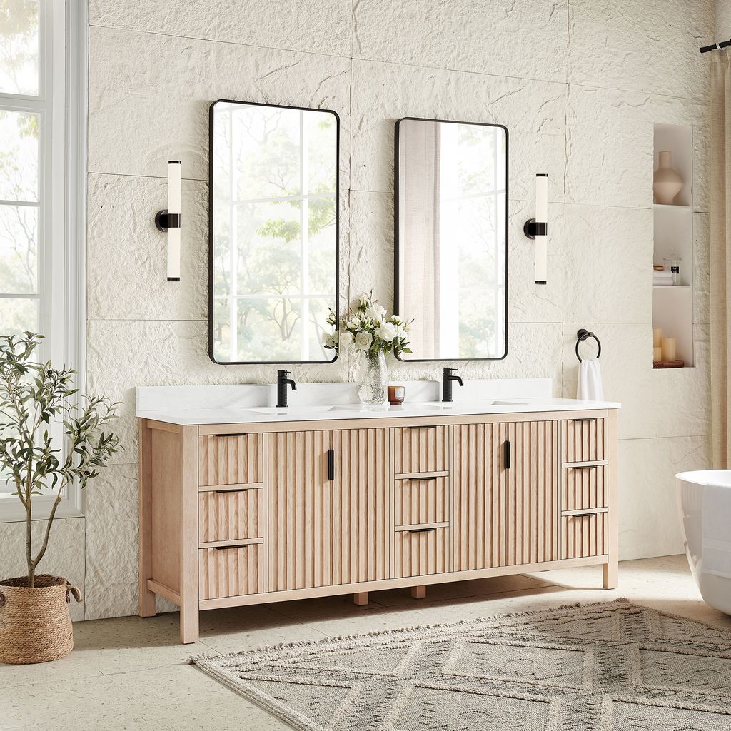 Shenzhen 84" Double Sink Bath Vanity in Aged Natural Oak