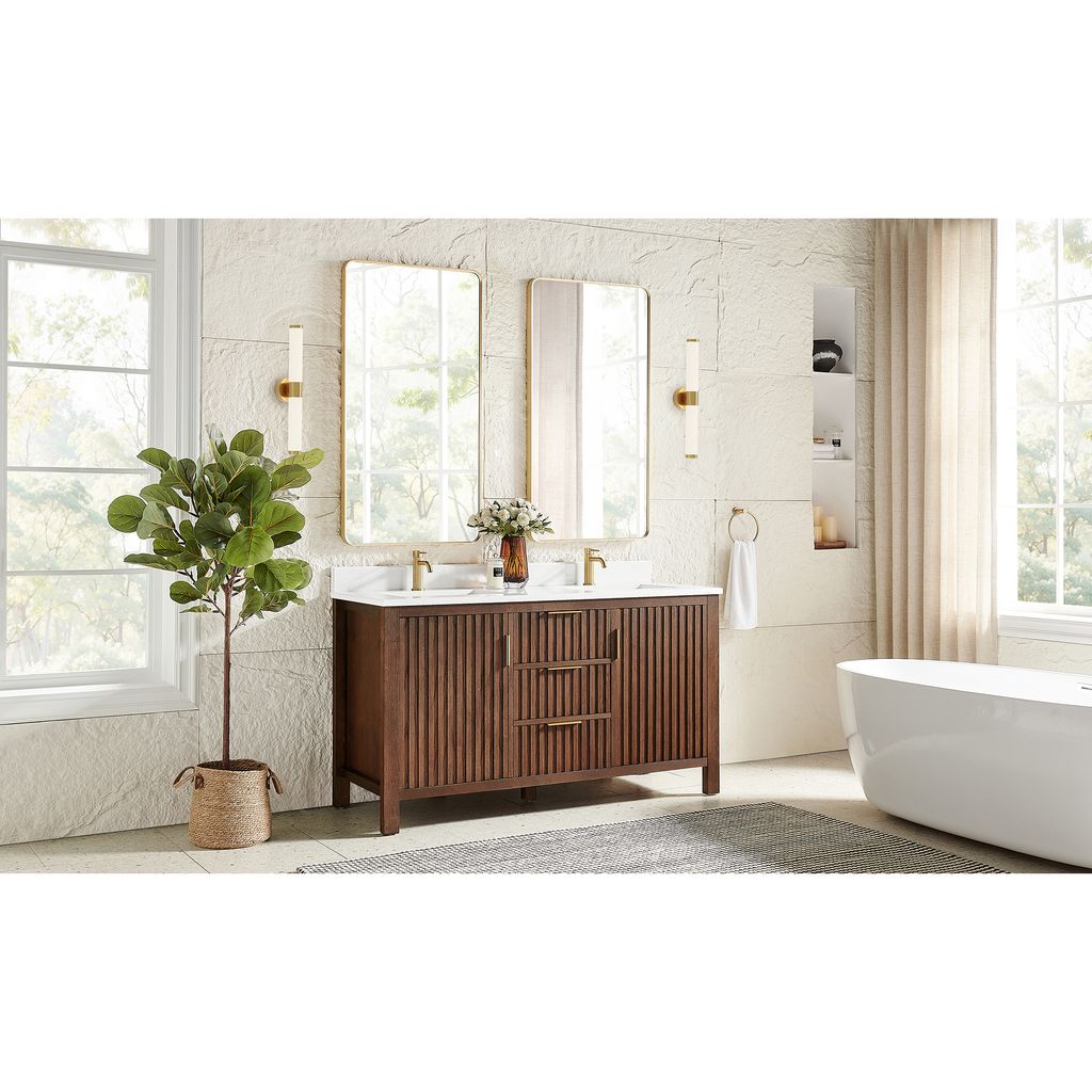 Shenzhen 60M" Double Sink Bath Vanity in Aged Dark Brown Oak