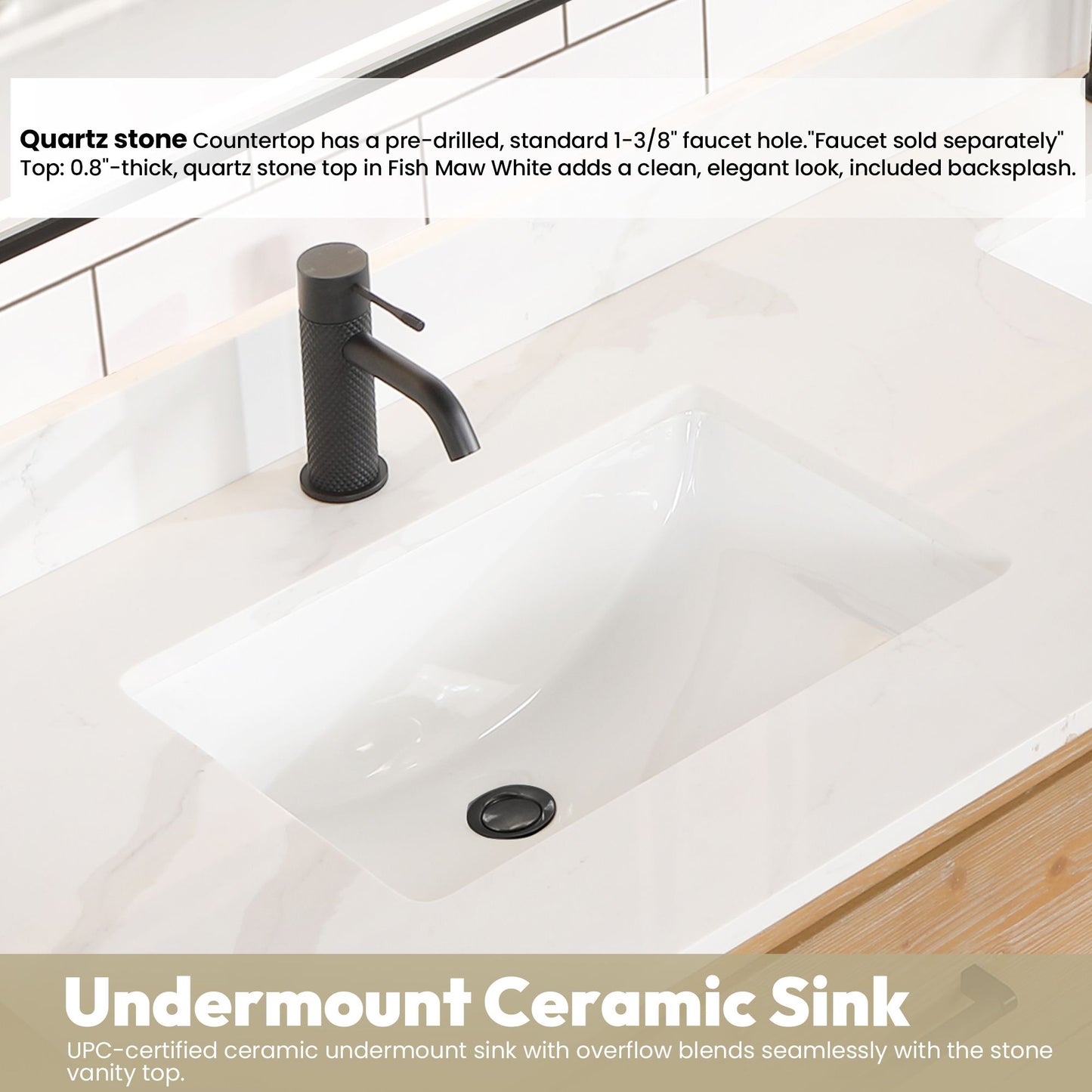 Cristo 60M" Floating Double Bath Vanity in Fir Wood Brown with Fish Maw White Quartz Stone Top