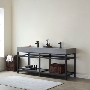 Bilbao 72" Double Vanity with Matte black stainless steel bracket match with Grey Sintered Stone Top