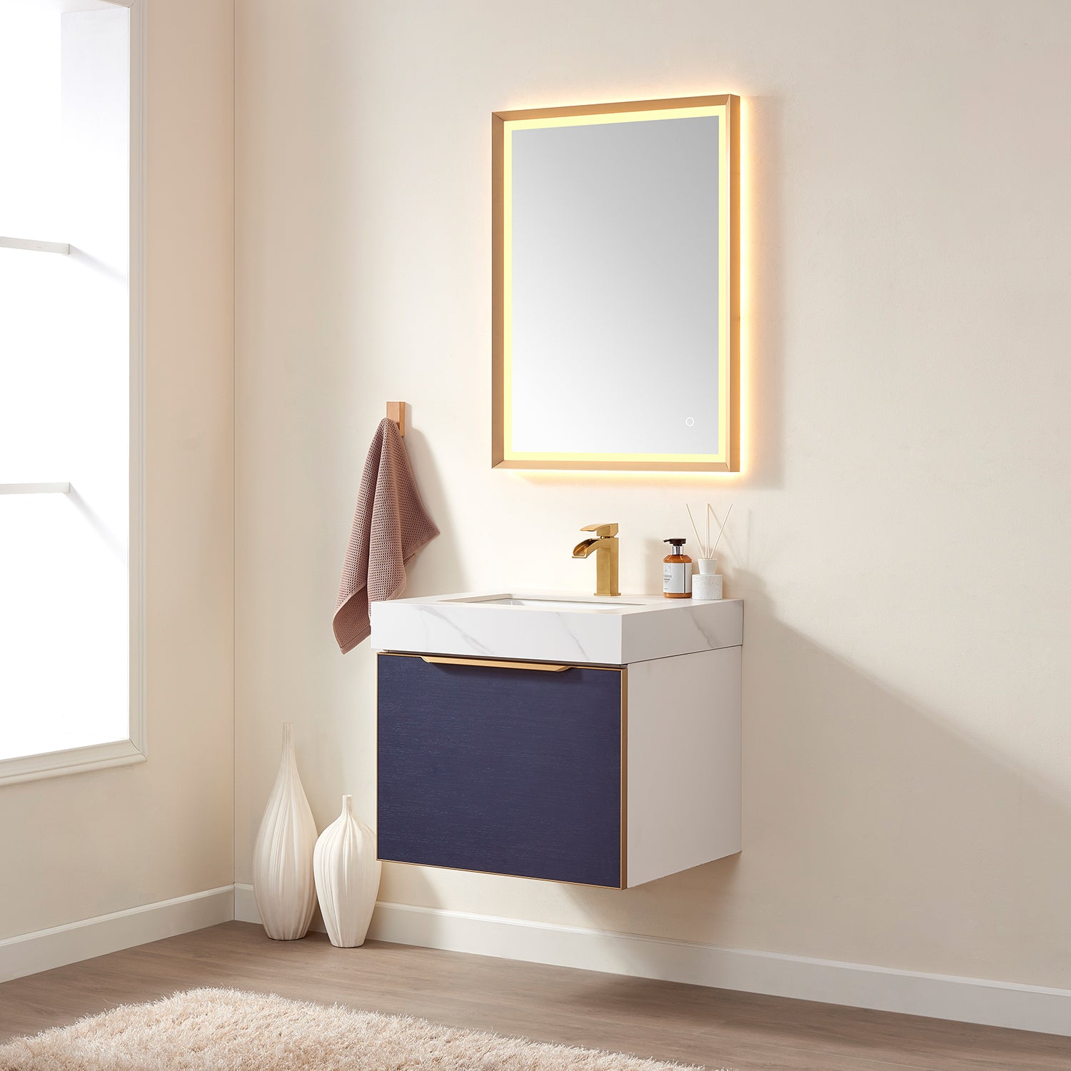 Alicante 24" Single Vanity in Classic Blue with White Sintered Stone Countertop and Undermount Sink