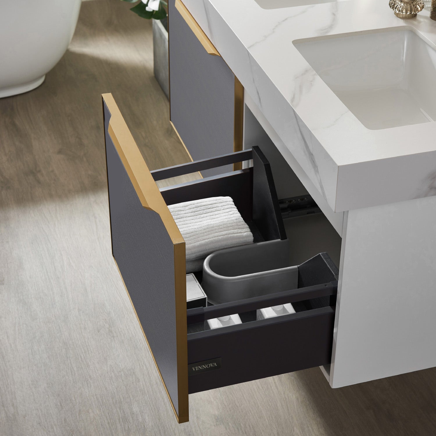 Alicante 48M" Double Vanity in Grey with White Sintered Stone Countertop and Undermount Sink