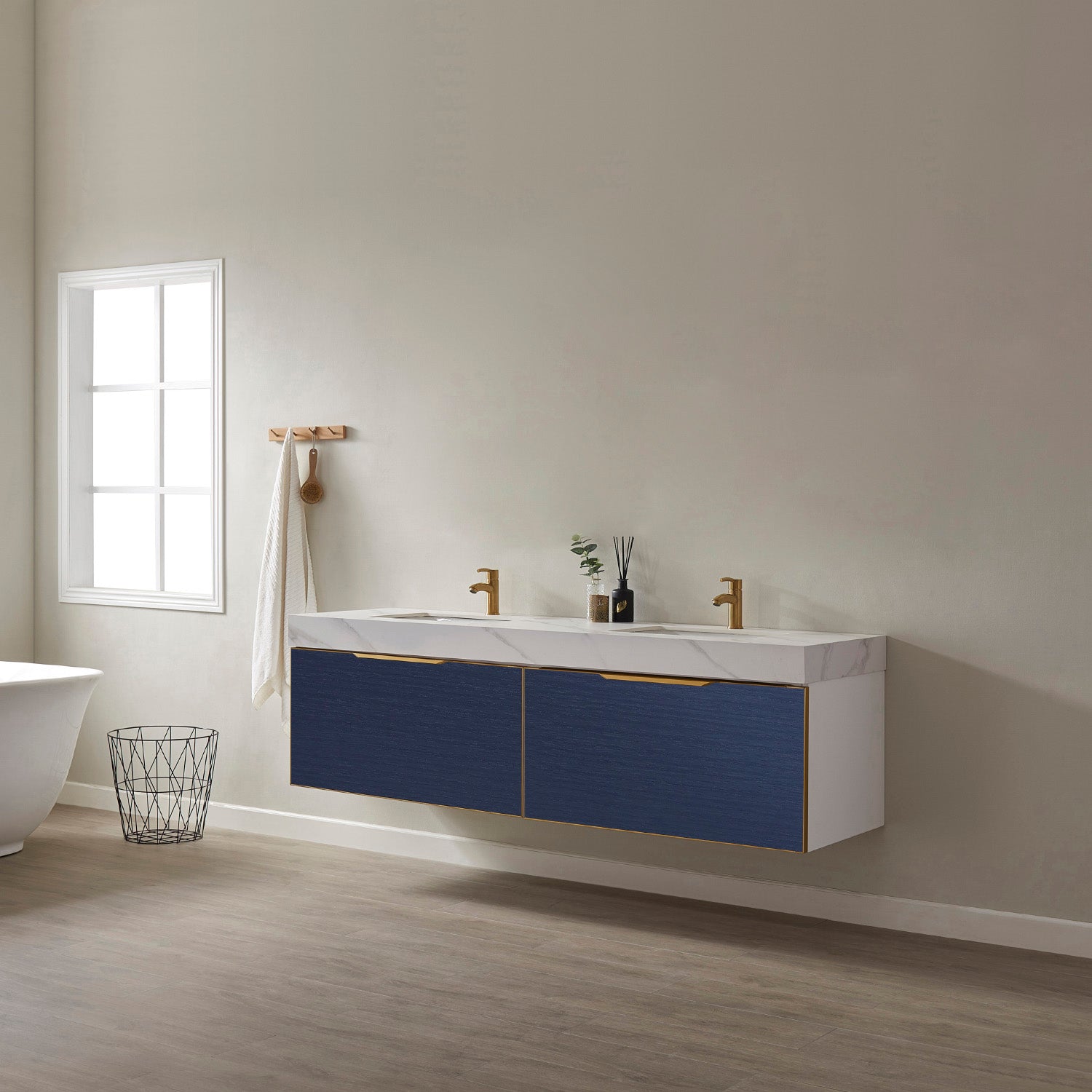Alicante 72" Double Vanity in Classic Blue with White Sintered Stone Countertop and Undermount Sink