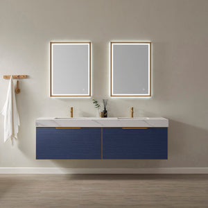 Open image in slideshow, Alicante 72&quot; Double Vanity in Classic Blue with White Sintered Stone Countertop and Undermount Sink
