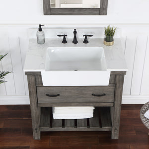 Villareal 36" Single Vanity in Classical Grey with Composite Stone Top in White, White Farmhouse Basin