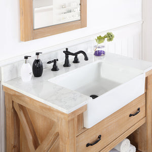 Villareal 36" Single Vanity in Weathered Pine with Composite Stone Top in White, White Farmhouse Basin