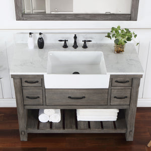 Villareal 48" Single Vanity in Classical Grey with Composite Stone Top in White, White Farmhouse Basin