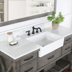 Villareal 60" Single Vanity in Classical Grey with Composite Stone Top in White, White Farmhouse Basin