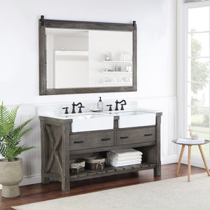 Villareal 60" Double Vanity in Classical Grey with Composite Stone Top in White, White Farmhouse Basin