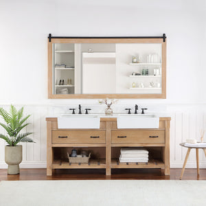 Open image in slideshow, Villareal 72&quot; Double Vanity in Weathered Pine with Composite Stone Top in White, White Farmhouse Basin
