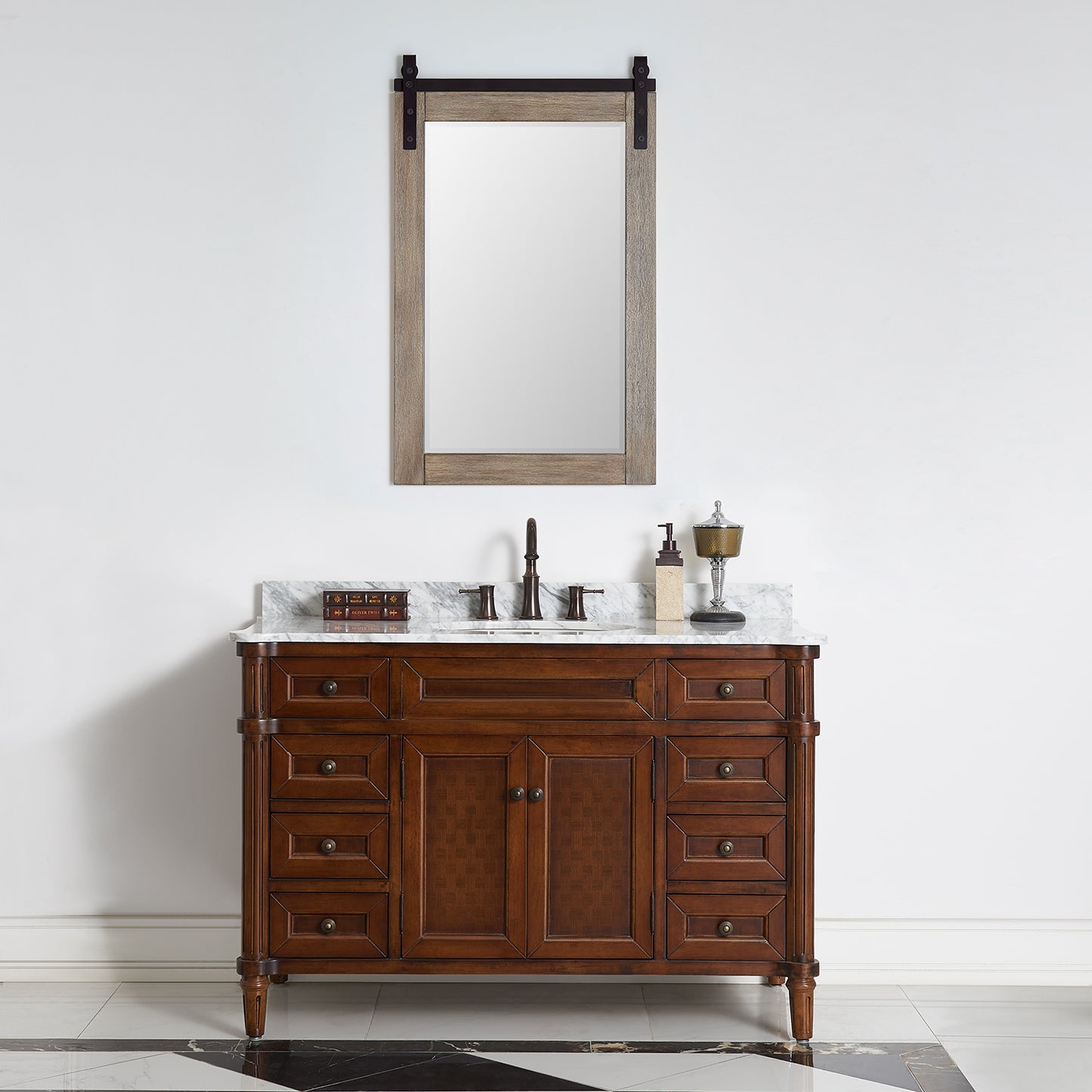 Cortes 24" Rectangular Bathroom Vanity Barndoor Wall Mount Mirror in Grey