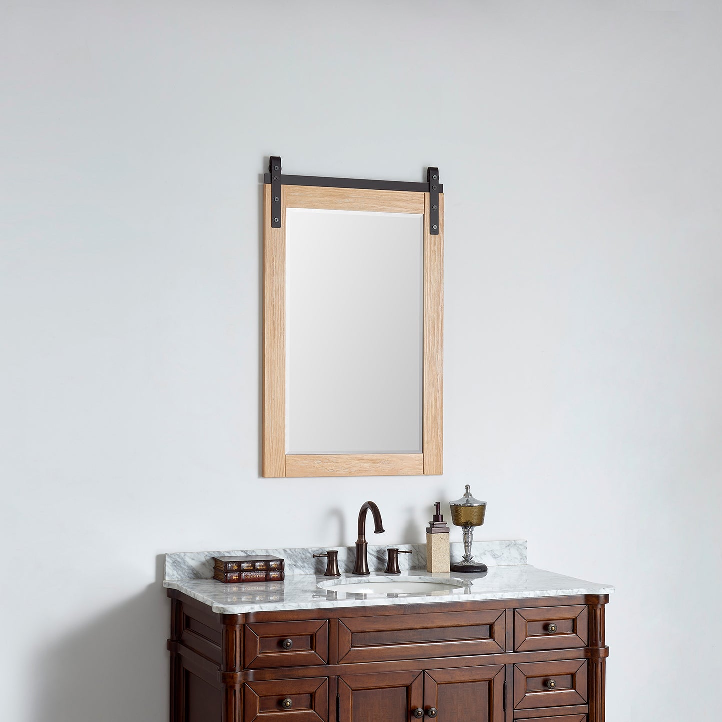 Cortes 24" Rectangular Bathroom Vanity Barndoor Wall Mount Mirror in Pine