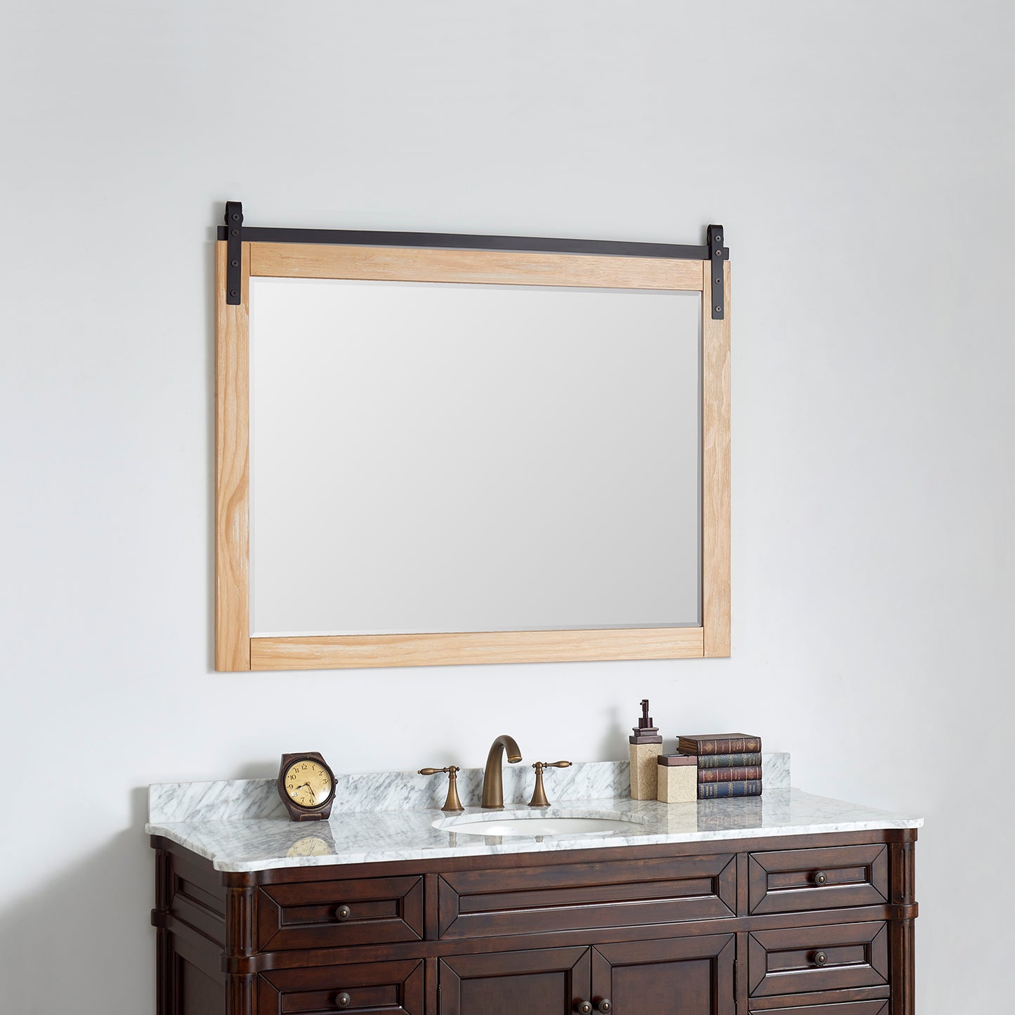 Cortes 48" Rectangular Bathroom Vanity Barndoor Wall Mount Mirror in Pine
