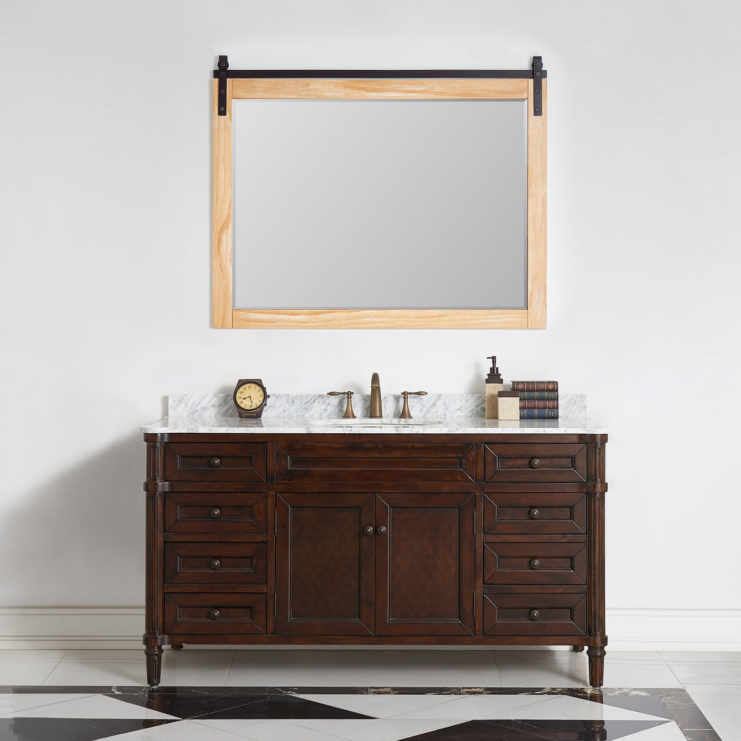 Cortes 48" Rectangular Bathroom Vanity Barndoor Wall Mount Mirror in Pine
