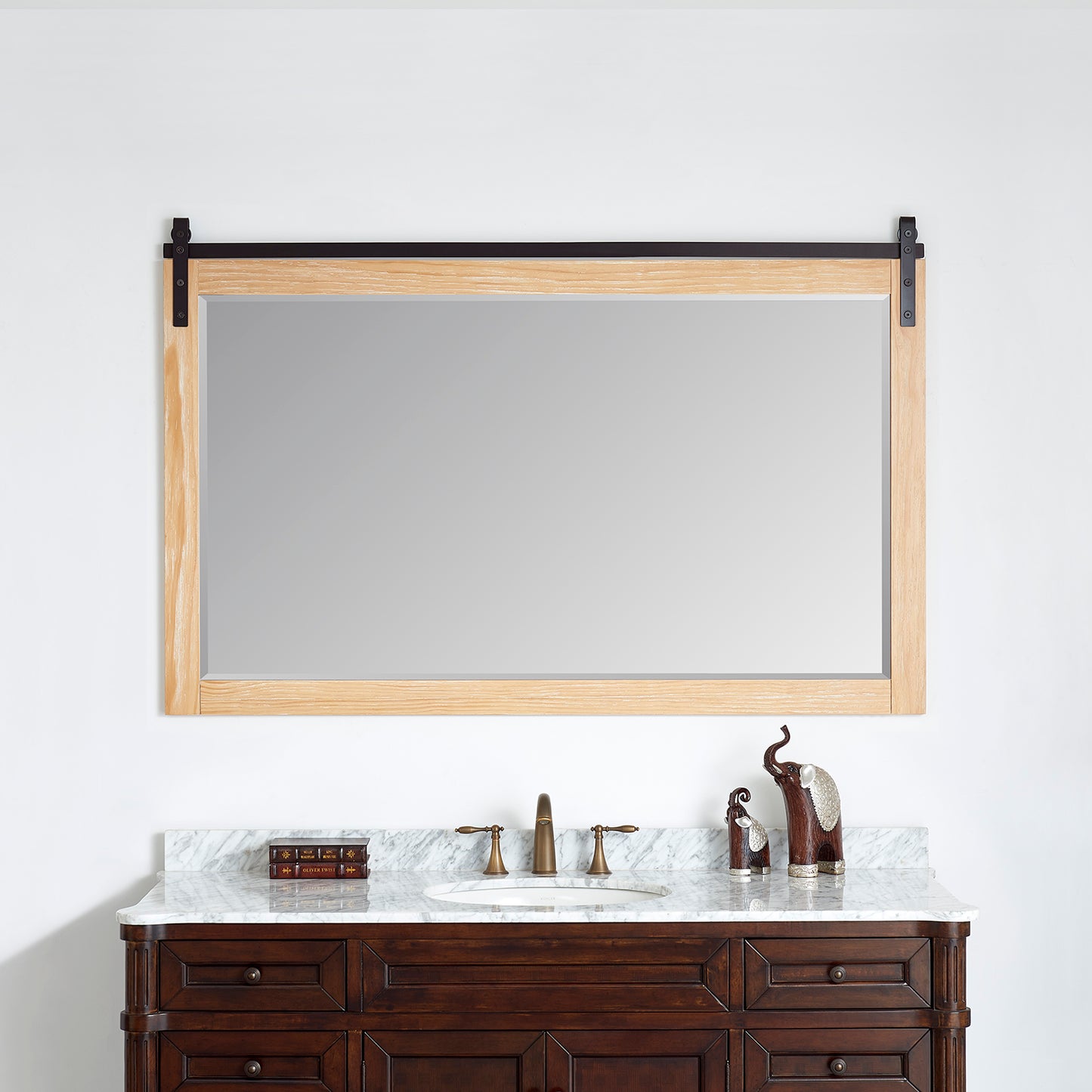 Cortes 60" Rectangular Bathroom Vanity Barndoor Wall Mount Mirror in Pine