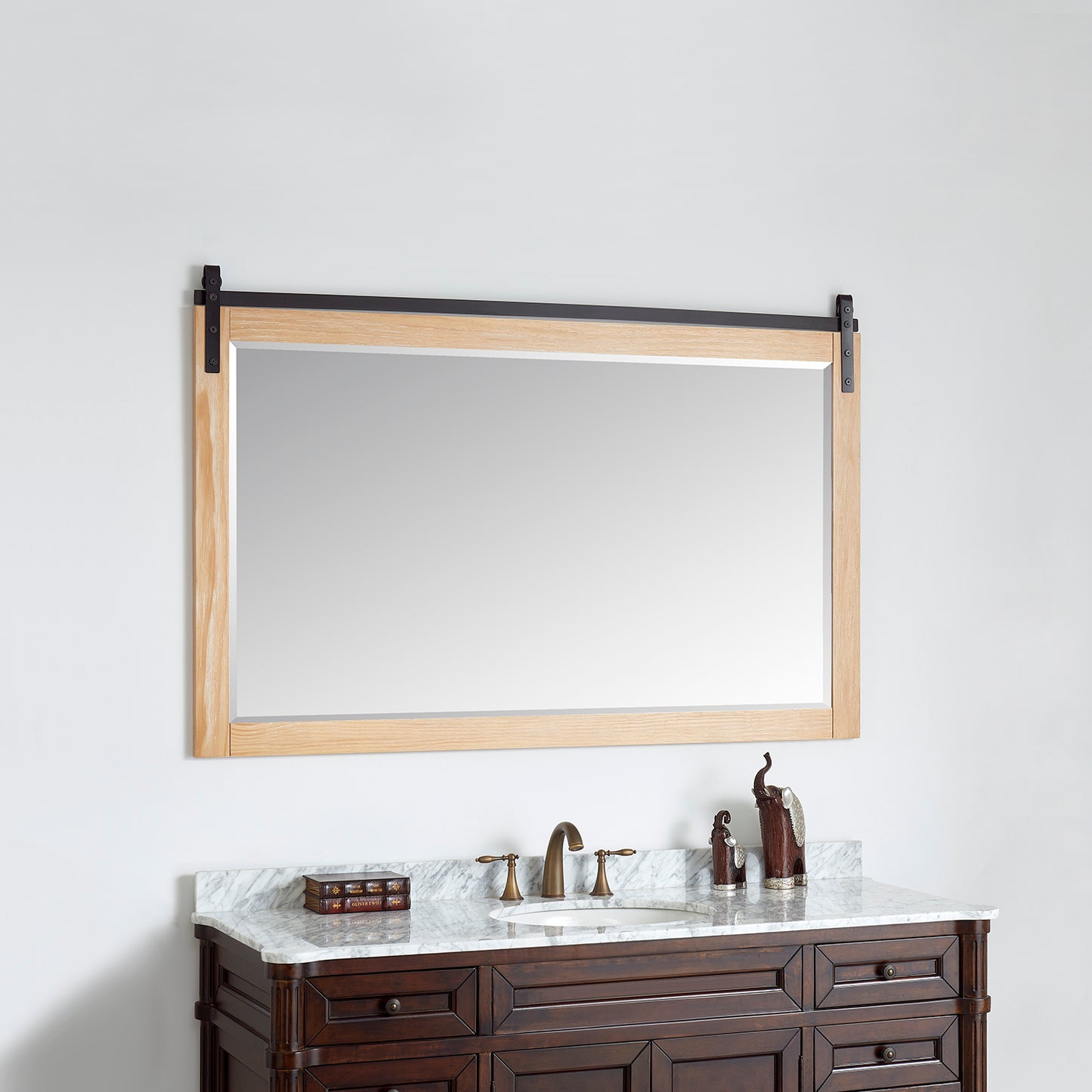 Cortes 60" Rectangular Bathroom Vanity Barndoor Wall Mount Mirror in Pine