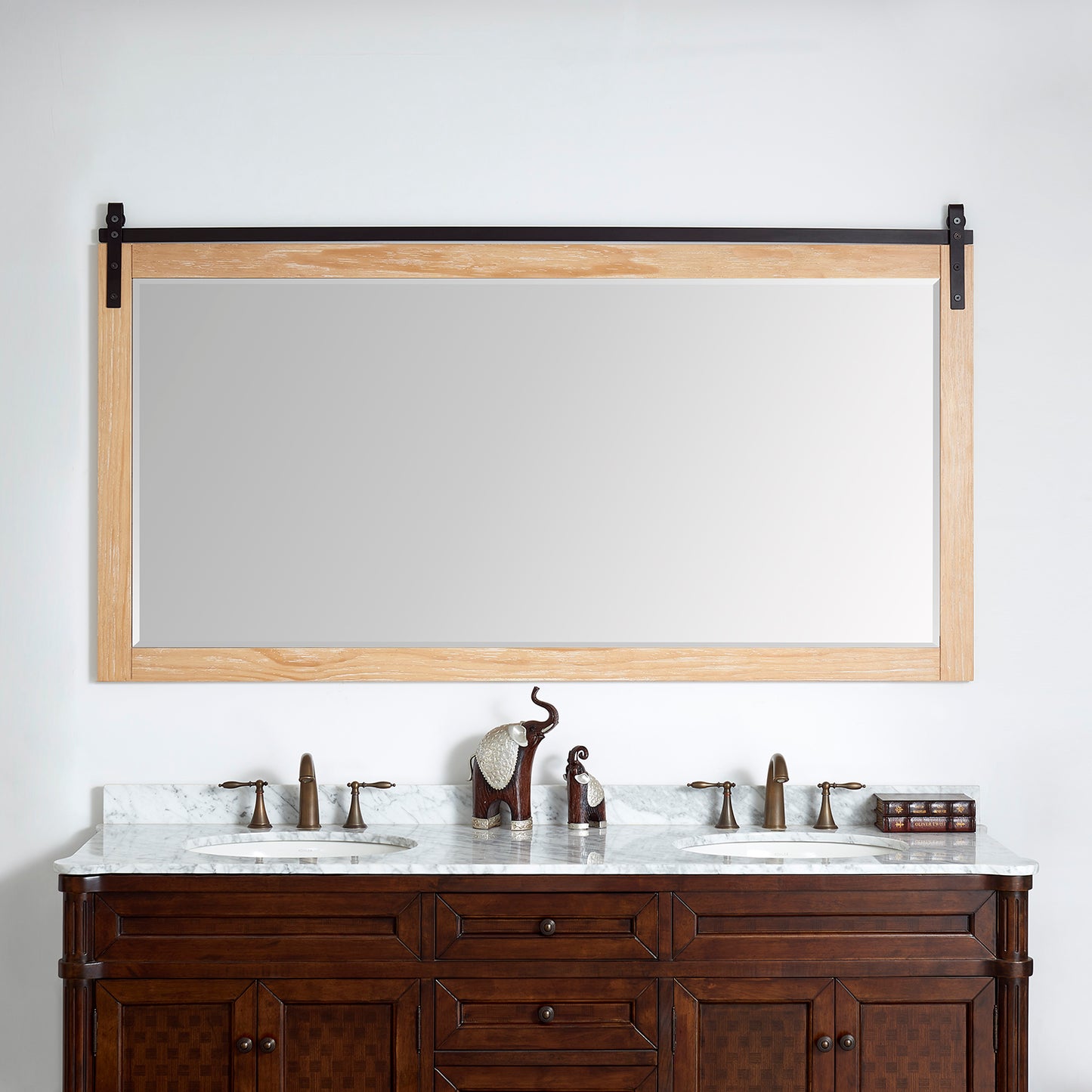 Cortes 72" Rectangular Bathroom Vanity Barndoor Wall Mount Mirror in Pine