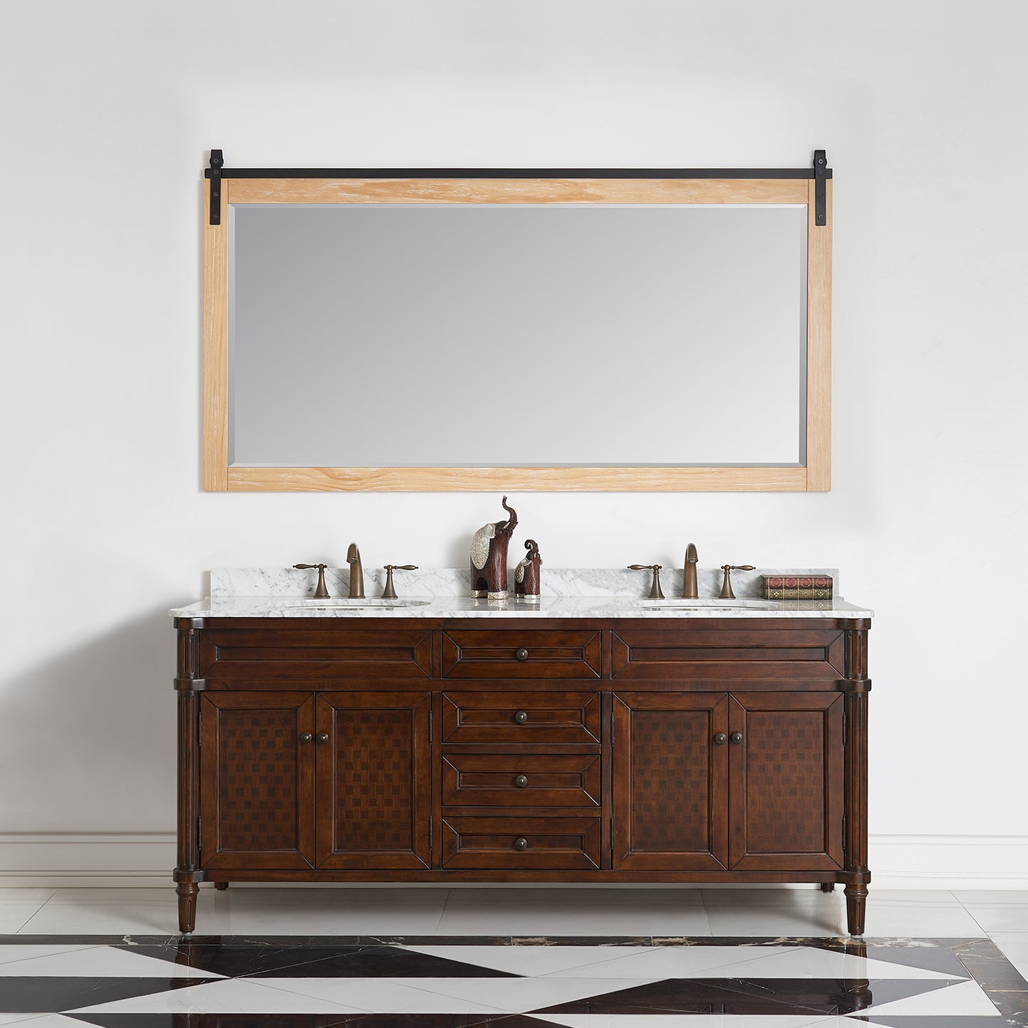 Cortes 72" Rectangular Bathroom Vanity Barndoor Wall Mount Mirror in Pine
