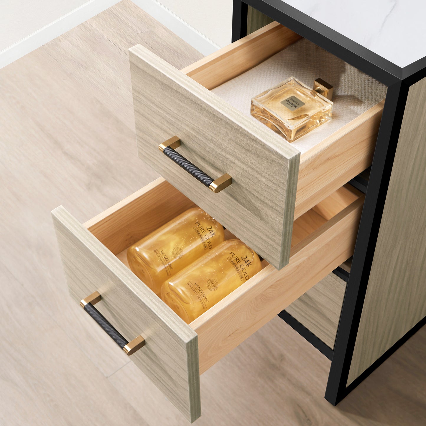 Toledo 12" Light Walnut Storage Cabinet for Bathroom and Living Room