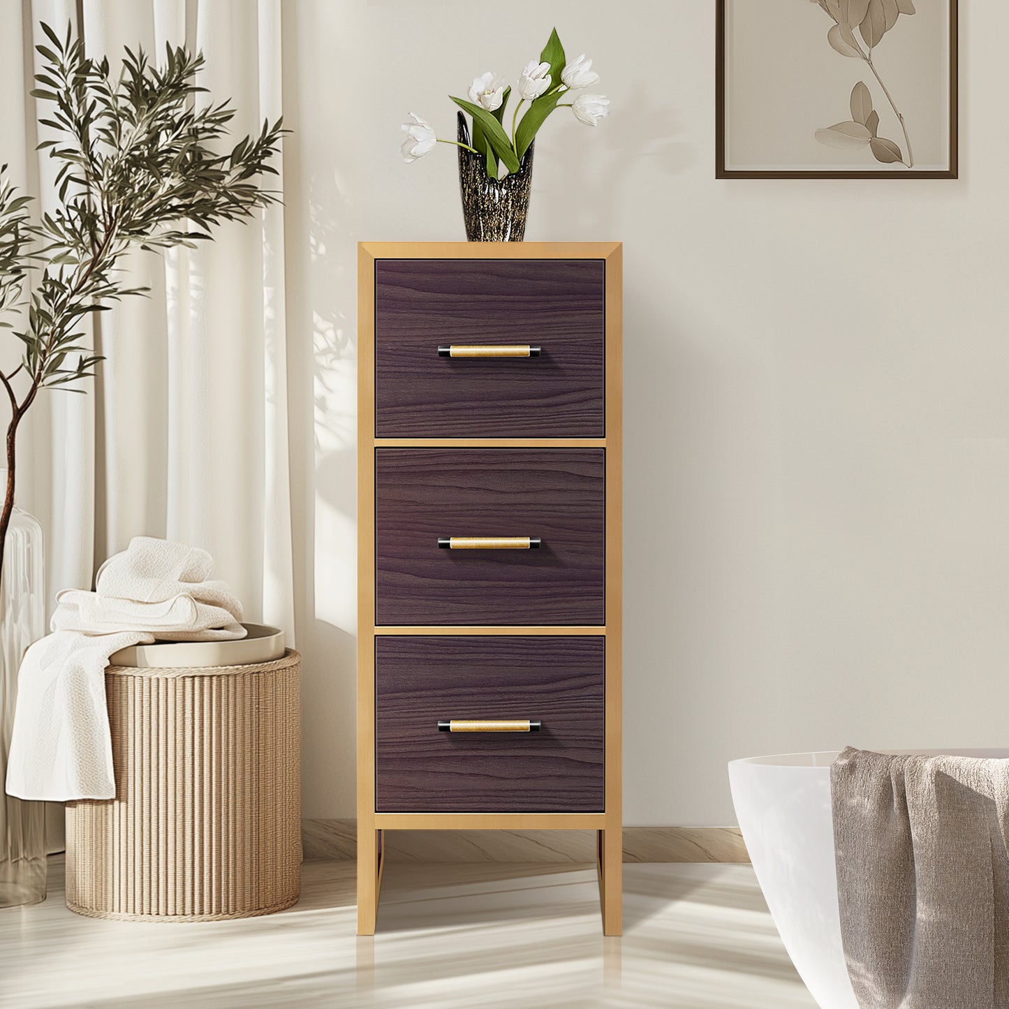 Toledo 12" Light Walnut Storage Cabinet for Bathroom and Living Room