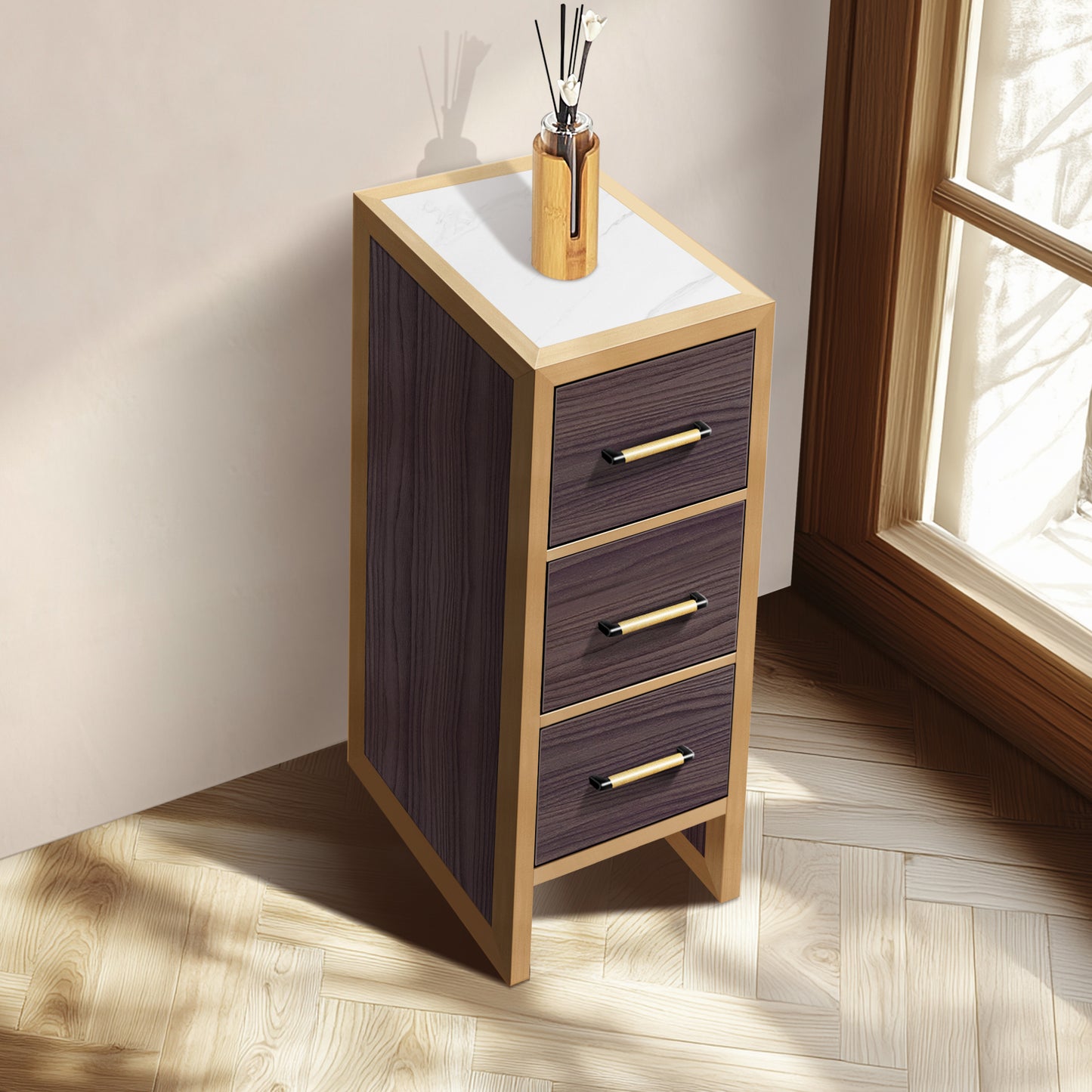 Toledo 12" Light Walnut Storage Cabinet for Bathroom and Living Room