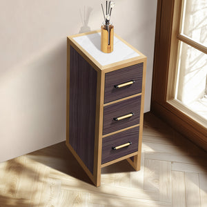 Toledo 12in. Light Walnut Storage Cabinet with 3 Drawers for Bathroom and Living Room