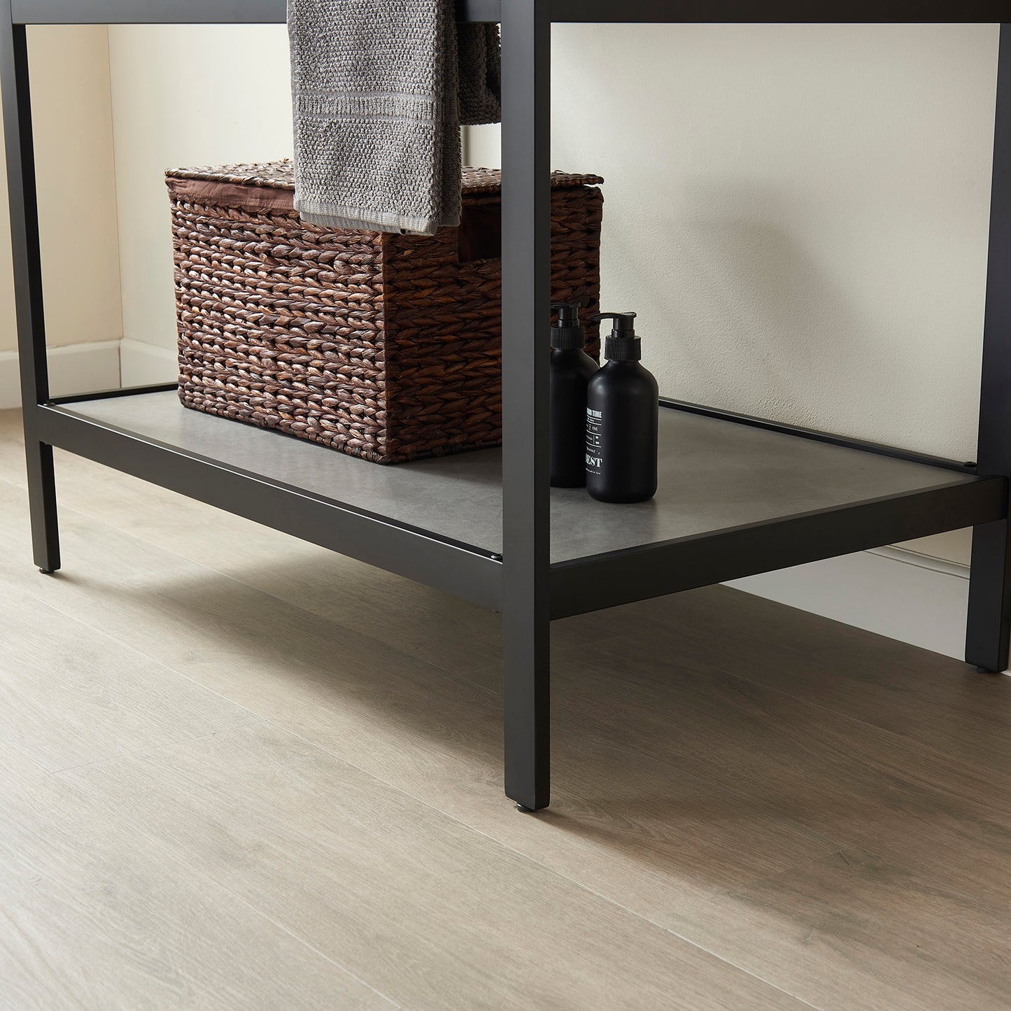 Lleida 36" Single Sink Bath Vanity in Matt Black Metal Support with Grey Sintered Stone Top