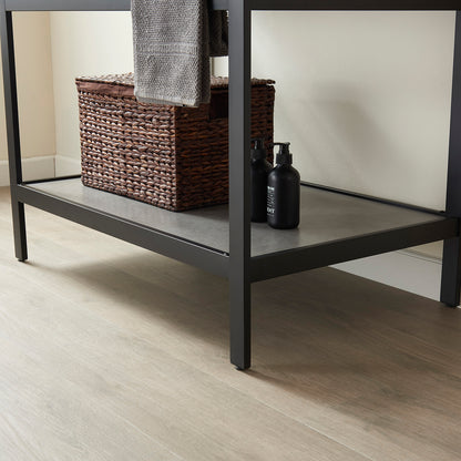 Lleida 36" Single Sink Bath Vanity in Matt Black Metal Support with Grey Sintered Stone Top