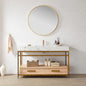 Dhaka 55" Free-standing Single Bath Vanity in Yellow Bronze Metal Support with Pandora White Composite Stone Top