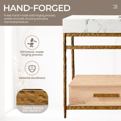 Dhaka 72" Free-standing Single Bath Vanity in Yellow Bronze Metal Support with Pandora White Composite Stone Top