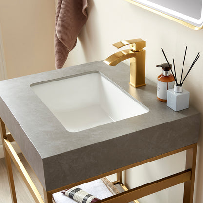 Funes 24" Single Sink Bath Vanity in Brushed Gold Metal Support with Grey Sintered Stone Top