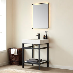 Funes 24" Single Sink Bath Vanity in Matte Black Metal Support with White Sintered Stone Top