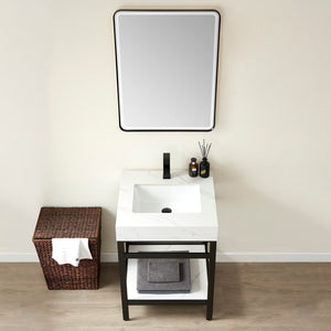 Funes 24" Single Sink Bath Vanity in Matte Black Metal Support with White Sintered Stone Top