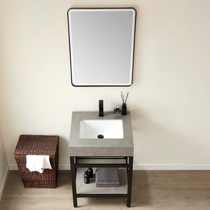 Funes 24" Single Sink Bath Vanity in Matte Black Metal Support with Grey Sintered Stone Top