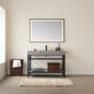 Funes 48" Single Sink Bath Vanity in Matte Black Metal Support with Grey Sintered Stone Top