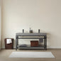 Funes 60M" Double Sink Bath Vanity in Matte Black Metal Support with Grey Sintered Stone Top