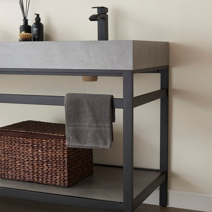 Funes 60M" Double Sink Bath Vanity in Matte Black Metal Support with Grey Sintered Stone Top