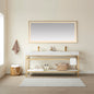Funes 72" Double Sink Bath Vanity in Brushed Gold Metal Support with White Sintered Stone Top