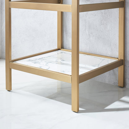 Ecija 24" Free-standing Single Bath Vanity in Brushed Gold Metal Support with Pandora White Composite Stone Top