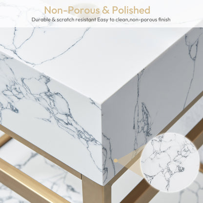 Ecija 24" Free-standing Single Bath Vanity in Brushed Gold Metal Support with Pandora White Composite Stone Top