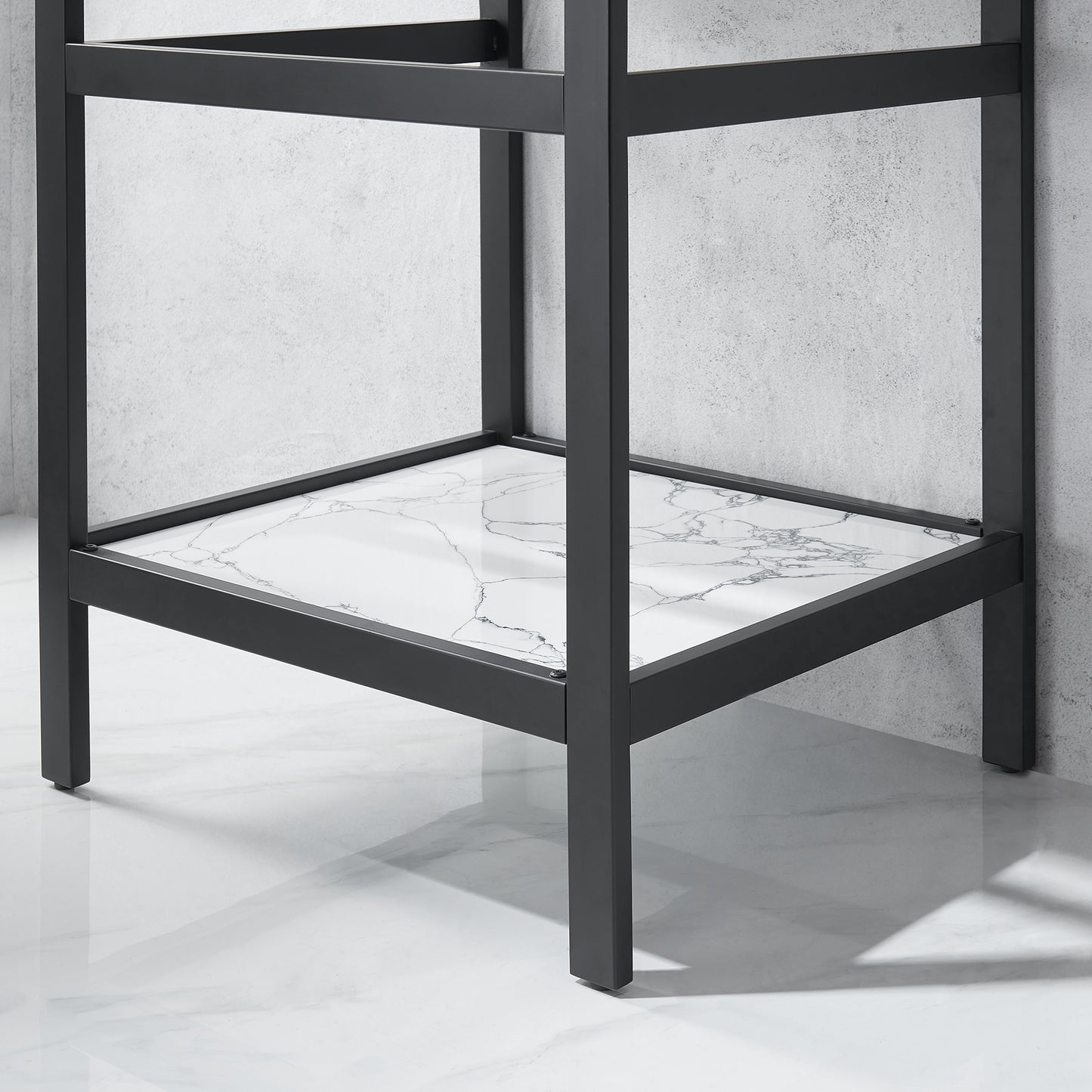 Ecija 24" Free-standing Single Bath Vanity in Matte Black Metal Support with Pandora White Composite Stone Top