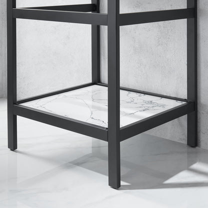 Ecija 24" Free-standing Single Bath Vanity in Matte Black Metal Support with Pandora White Composite Stone Top