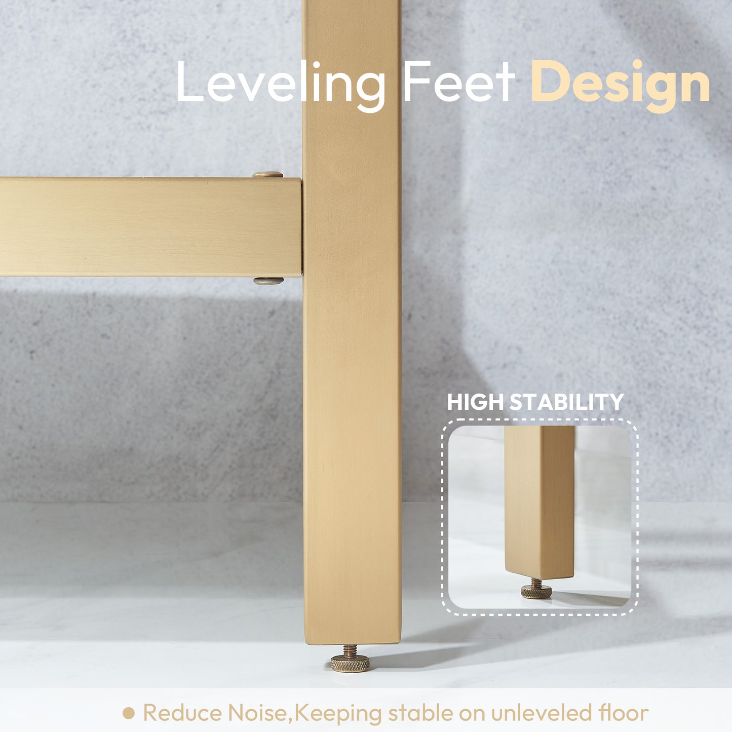 Ecija 48" Free-standing Single Bath Vanity in Brushed Gold Metal Support with Pandora White Composite Stone Top
